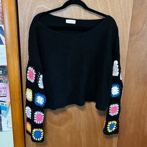 Black cropped crochet sweater